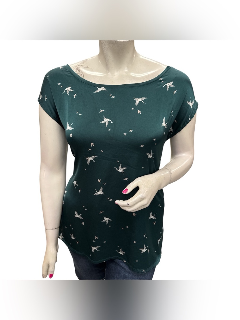 Reitmans Teal Bird-Print Short Sleeve Top Size XL